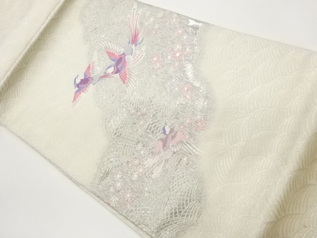 曲線に花鳥模様織出し名古屋帯